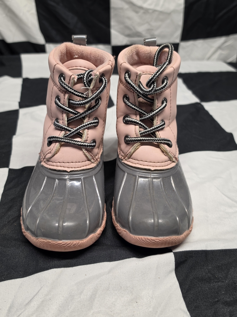 Adrienne Vittadini Pink and Gray Kids Waterproof Boots